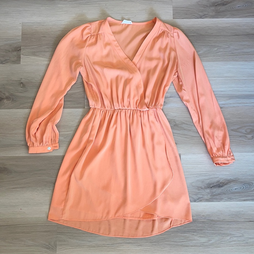 Orange long sleeve Cocktail Dress Small Cross V line  neck